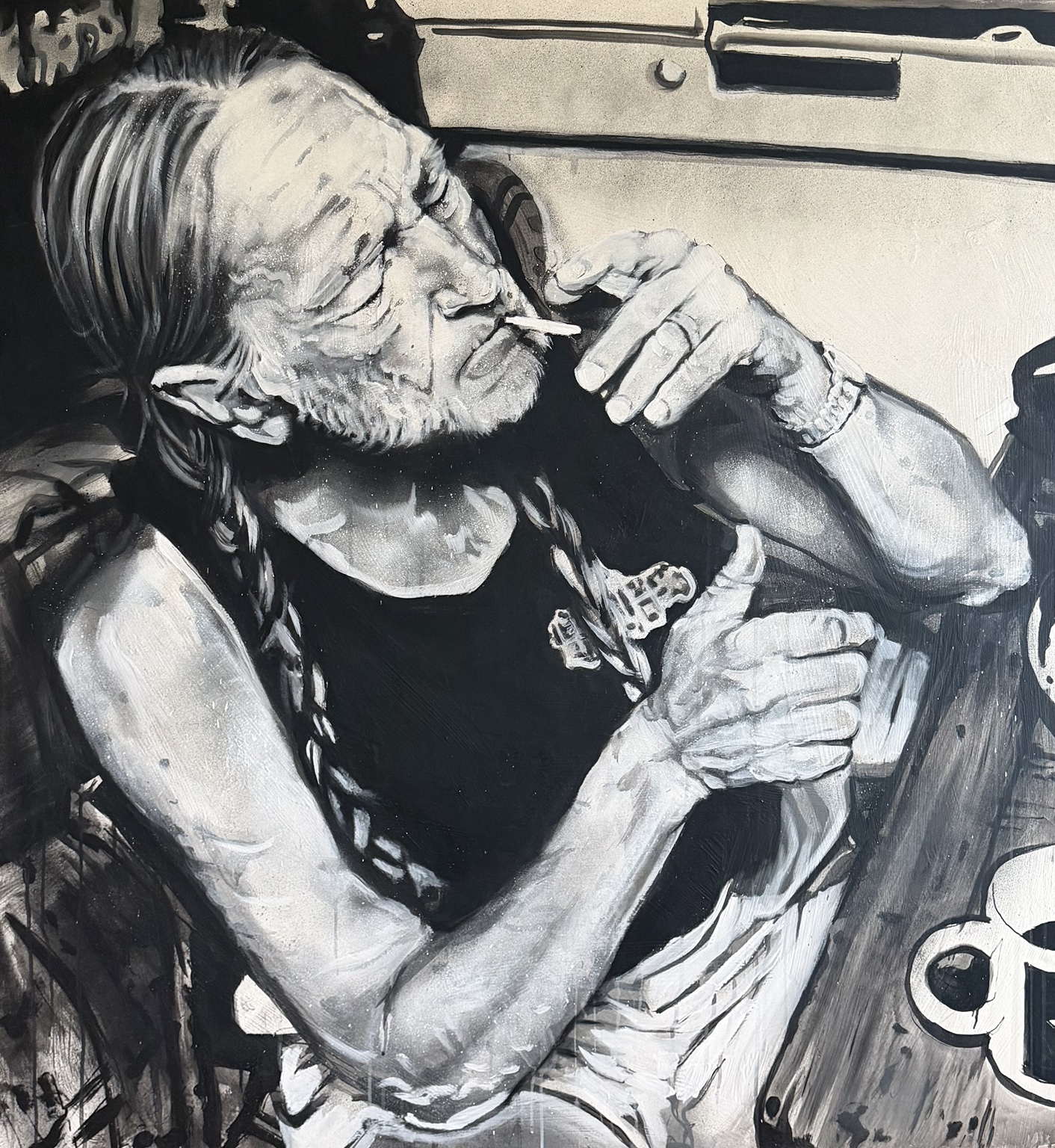 STILL ROLLING — Willie Nelson, painting by Flynn